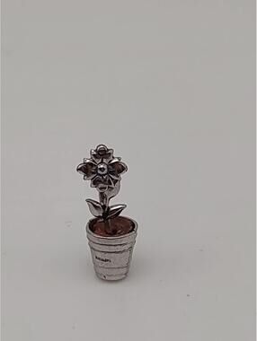 Sterling Silver Potted Flower Charm 925 Side Mount